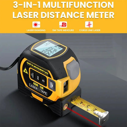 Laser Tape Measure Meter Building Measurement Device 3in1 Laser Rangefinder 5M Tape 60M Laser Measure with LCD Digital display