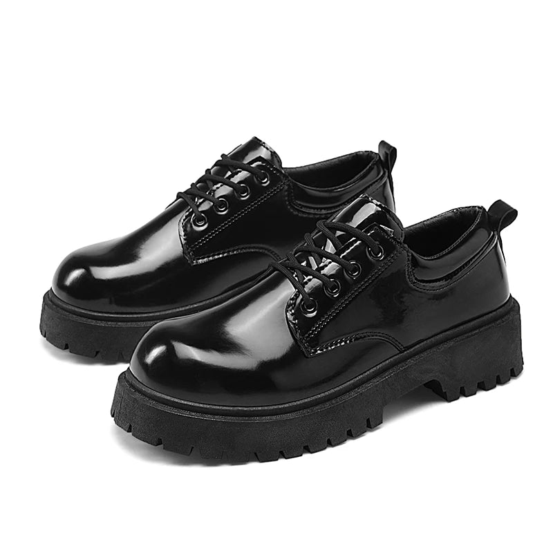 STRONGSHEN Men Patent  Leather Shoes Round Toe Casual Platform Business Shoes Fashion Wedding Banquet Party Formal Dress Shoes