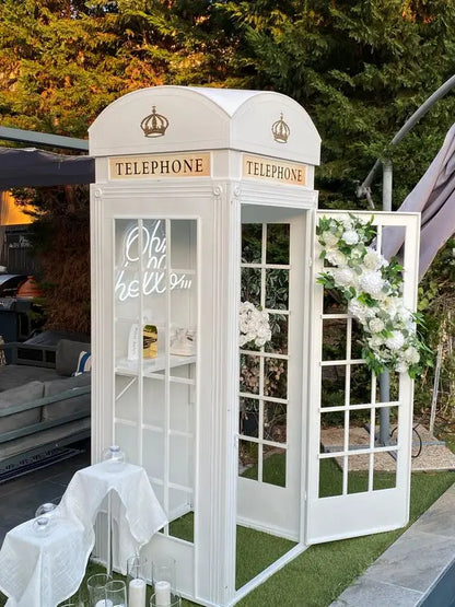 White Phone Booth with Audio Guestbook Phone London Wedding Telephone Booth for Wedding Events Decoration