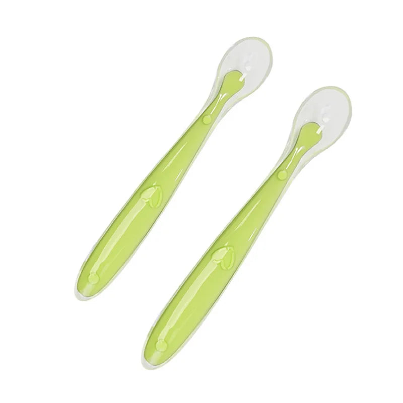 2pcs Baby soft silicone Spoon & PP Transparent Box Baby Feeding Soft Tip Tableware Learning Eat Training Auxiliary Tools