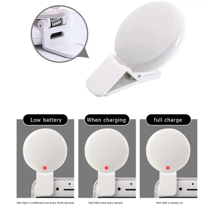 Mobile Phone LED Selfie Ring Light Portable Mini Durable Practical Three Stop Dimming Circle Photography Clip Fill Light