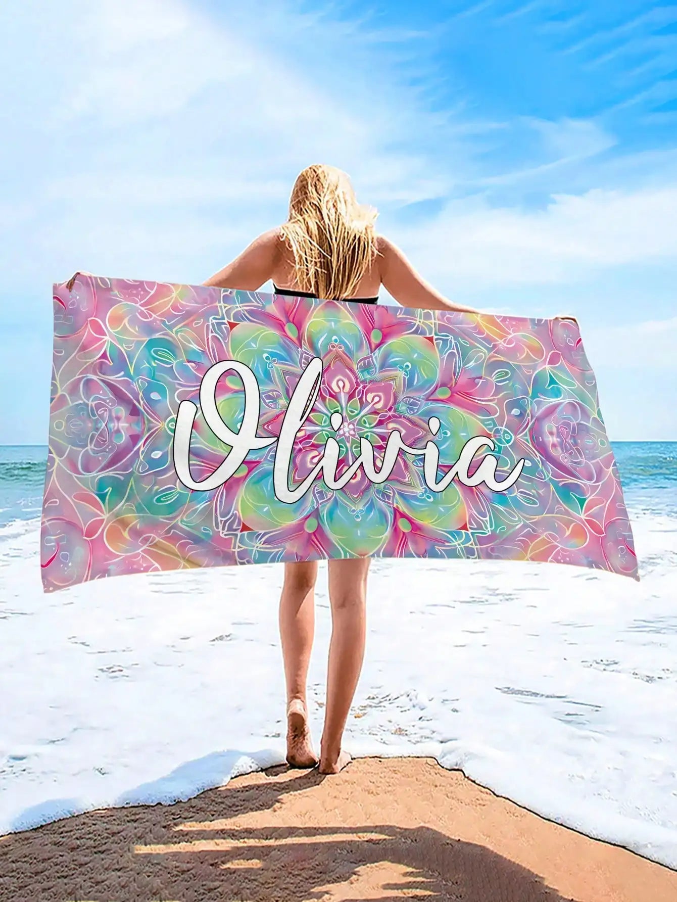 Comfortable beach towel fashionable pool towel 1 piece personalized text custom floral beach towel super absorbent swimming towe