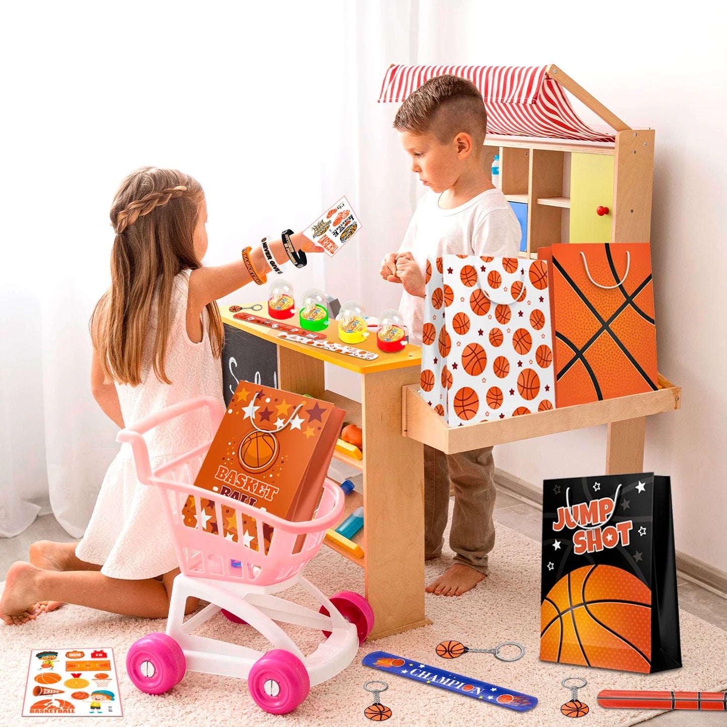 Basketball Party Favors,122pcs Basketball Themed Birthday Party Favors - Basketball Party Keychain Gift Bags Slap Bracelets