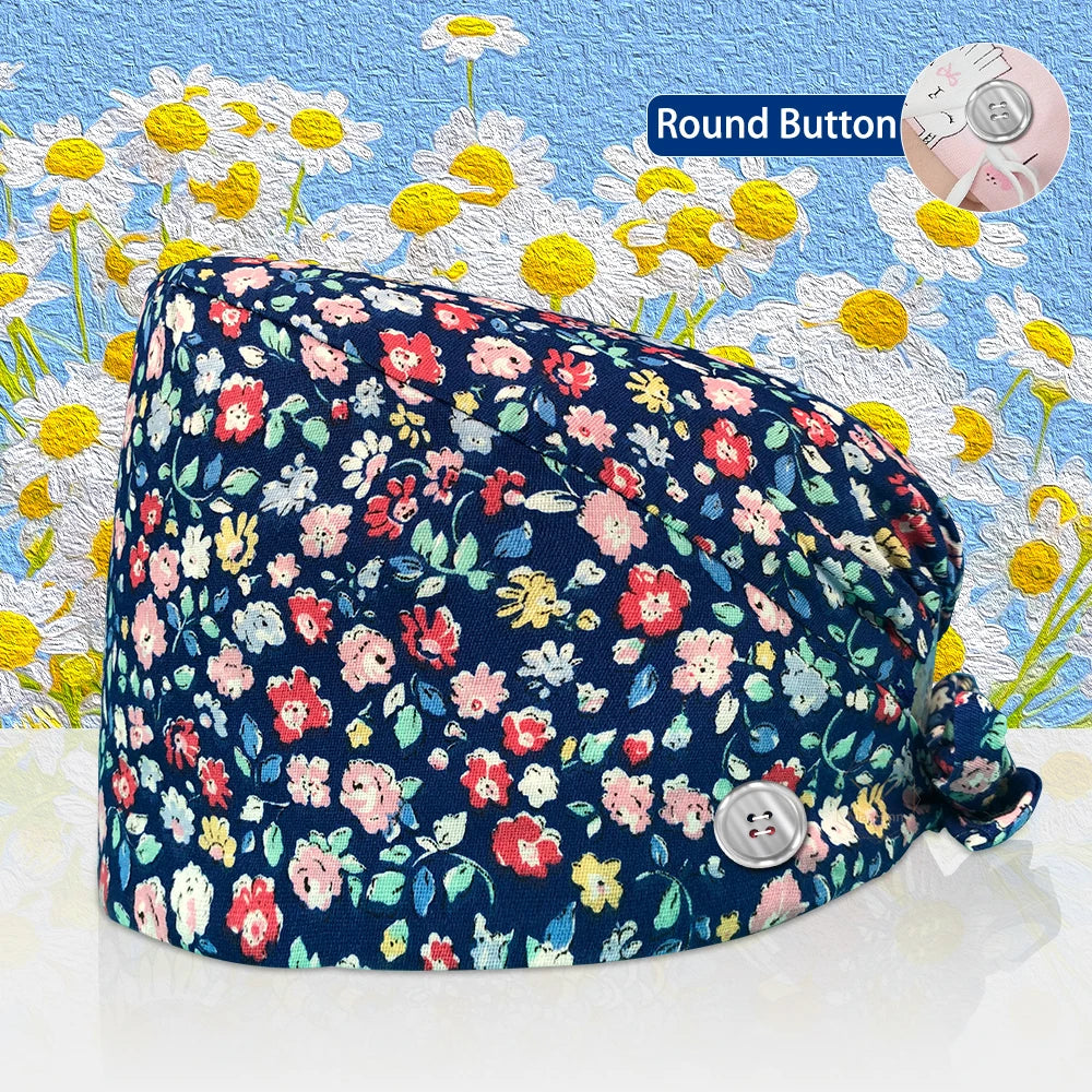 Cotton Lab Work Scrubs Caps Flower Printing Medical Scrubs Women Surgical Caps Health Service Caps Operator Hats Nursing Hats