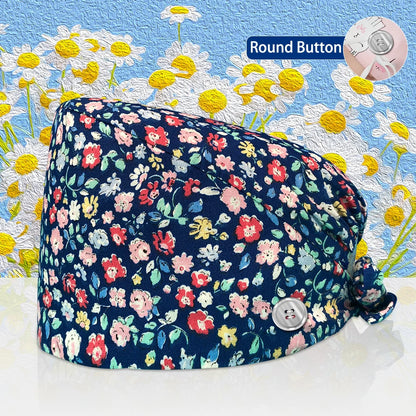 Cotton Lab Work Scrubs Caps Flower Printing Medical Scrubs Women Surgical Caps Health Service Caps Operator Hats Nursing Hats