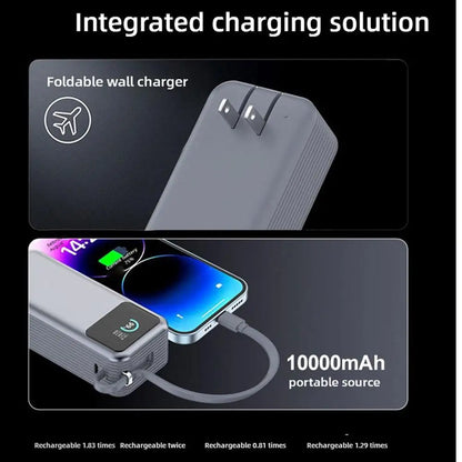 AC Plug GaN Power Bank 10,000mAh Mobile Power Supply 65W Type-C Fast Charging 3 IN 1 Wall Charger For Laptops Mobile Phones