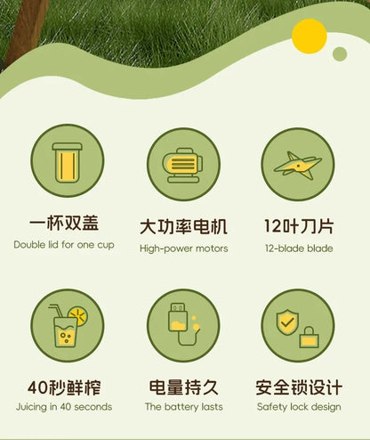 Electric portable blender, 12-blade 400ML juicer, fruit blender, USB rechargeable smoothie juicer, milkshake juicer