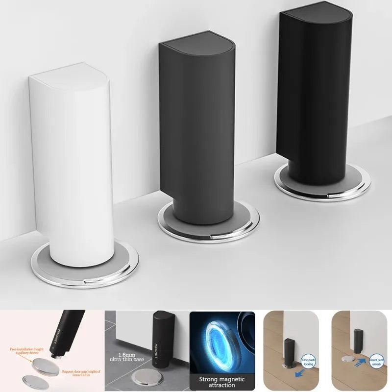 Door Stop Magnetic Door Stopper Milk White Black Nail Free Door Base Door Hardware Close Prevention Door Closer Bumper Block