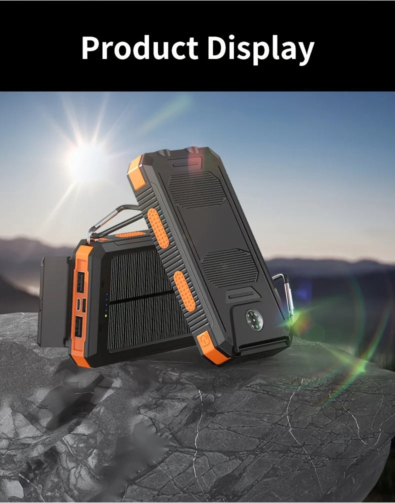 20000mAh Portable Solar Power Bank, Portable Solar Mobile Phone Charger, Camping External Battery Charger for Mobile Phones