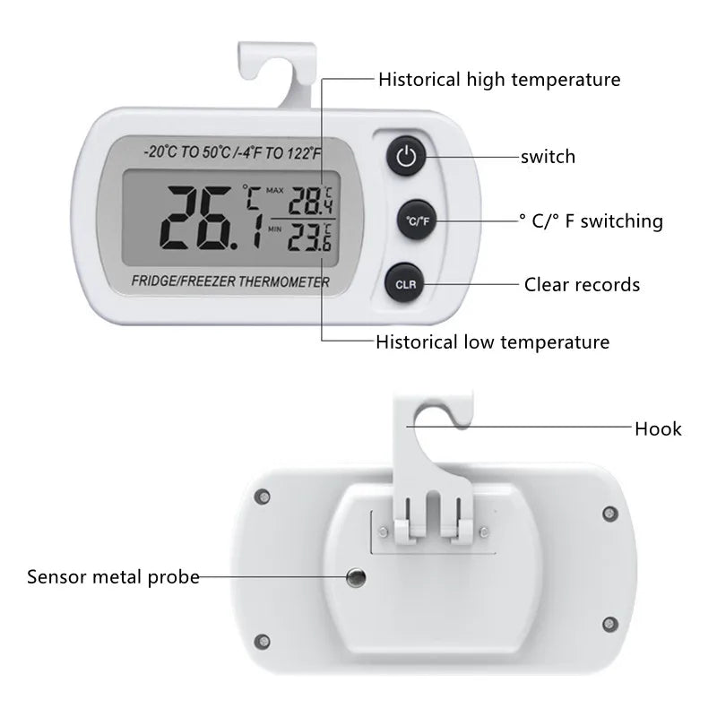 Electronic Digital Refrigerator Thermometer LCD Screen Fridge Freezer Temperature With High & Low -20°C To 50°C Anti-humidity