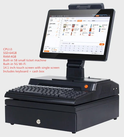 14.1 inch touch screen, cash box, keyboard, whole package POS computer factory POS System cash Register Terminal