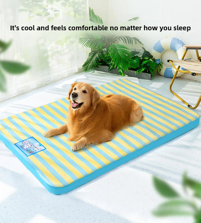 Summer dog cartoon striped ice silk mat, cat cooling mat, cooling cat bed, cooling bed, dog bed, pet bed