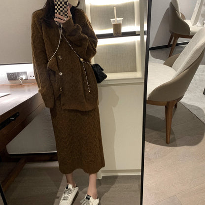 Women Sweater Winter 2 Piece Sets Elegnat Knitted Suits Female Sweaters Vintage Womens Skirt High Waist Autumn Vintage Vestidos