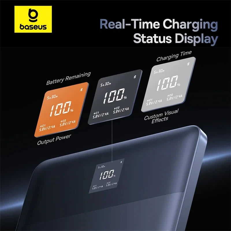 Baseus Power Bank 65W 12000mAh PD Fast Charging Digital Remaining Battery for iPhone 16 Pro Max Huawei Sumsang Notebooks Laptops