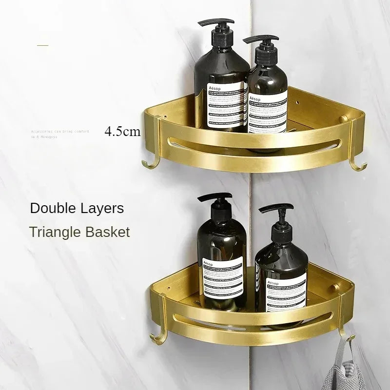 Bathroom Accessories Brushed Gold Space Aluminum Towel Rack Shelf European Hardware Pendant Set Storage Bar Paper Holders