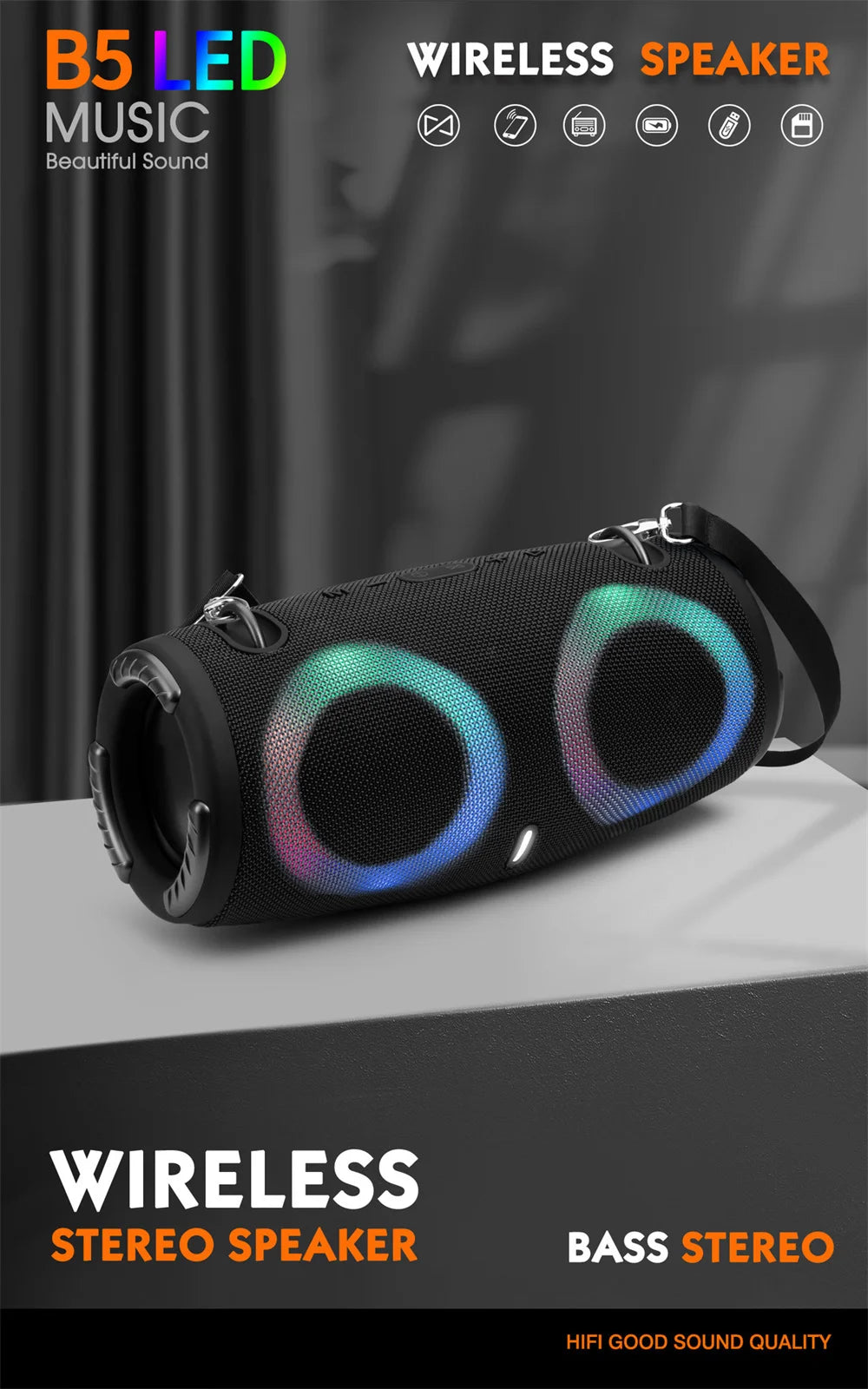 Portable Waterproof 100W High Power Bluetooth Speaker RGB Colorful Light Wireless Subwoofer 360 Stereo Surround TWS FM Boom Box