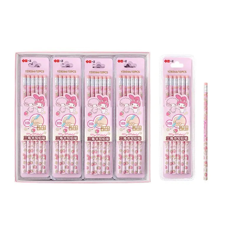 12pcs/set Sanrio Series Melody Triangle Writing Pencil Set Cute Student Pencil Creative Writing Pencil School Student Stationery