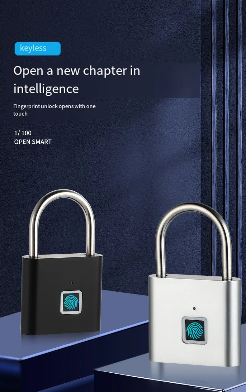 Fingerprint Padlock Locker Lock Smart Pad Lock Waterproof Small Portable Padlock with USB Charging for Locker   Luggage Suitcas