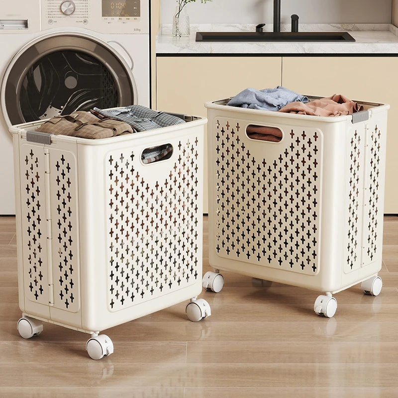Foldable Laundry Baskets With Wheels Dirty Clothes Basket Large Capacity Cart Bathroom Multifunctional Storage Basket