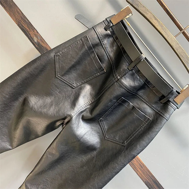 Palazzo Pants Women's Pants Imitation Leather Trousers 2023 New Autumn And Winter Pu Pencil High Faux pants