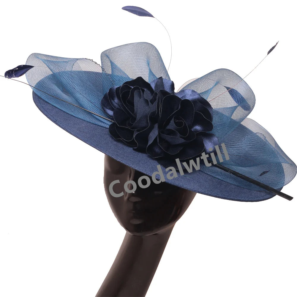 Elegant Women Church Derby Big Fascinator Hat Formal Dress Church Headpiece Bride Femme Marriage Chapeau Cap Flower Millinery