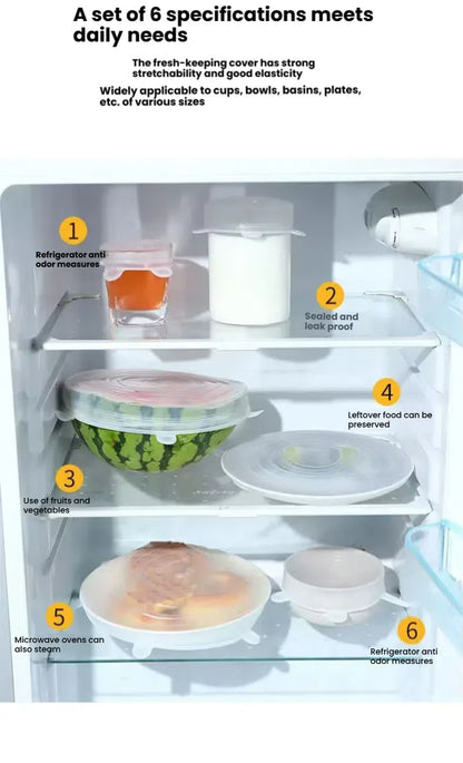 6Pcs Six-Piece Set of Fresh-Keeping Lids, Silicone Sealing Lids, Silicone Crisper Lids, Smiley Face Sealing Lids, Fresh-Keeping Lids