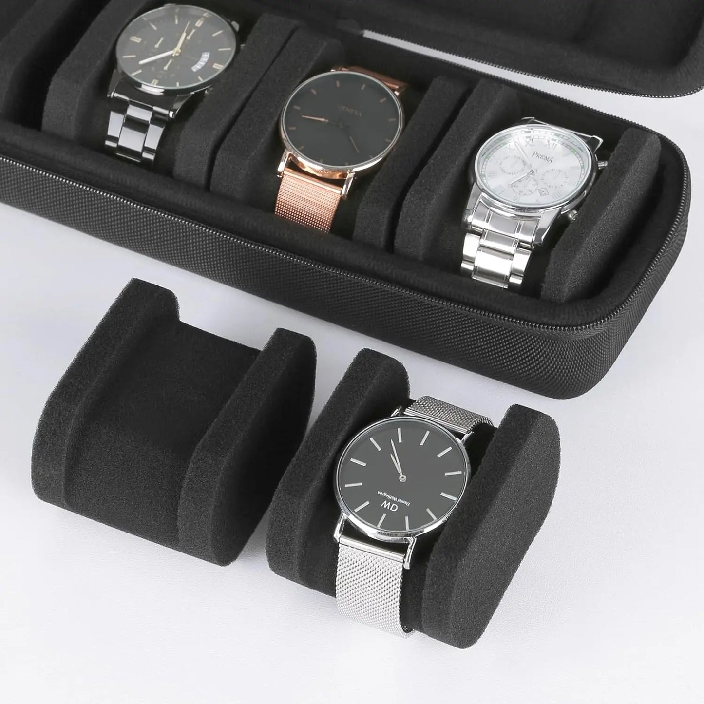 6 Slots Watch Roll Storage Box Portable Watch Travel Case Watch Organizer Watch Display Holder for Wristwatches and Smart Watch