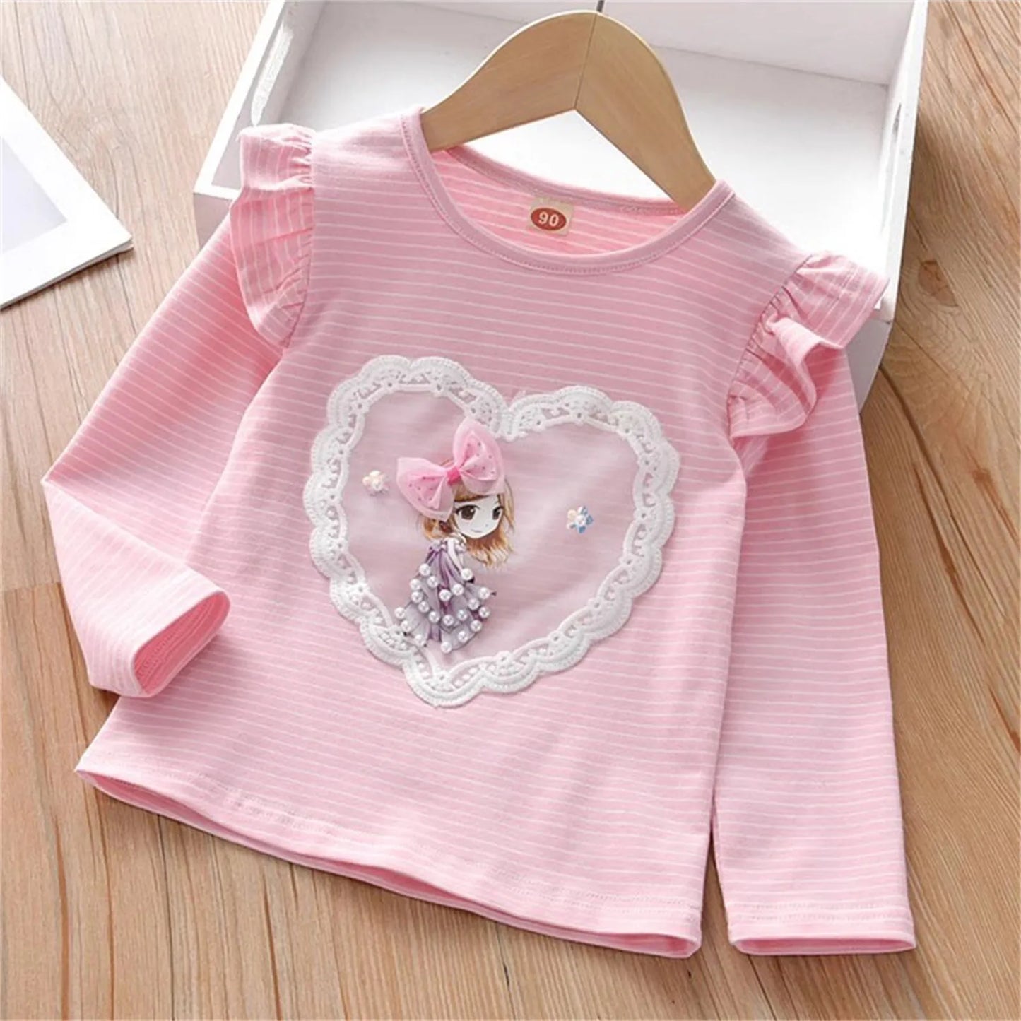 Children's Striped long t-shirt Spring and autumn base shirts new girls' cotton elastic long sleeved T-shirts baby girl tops