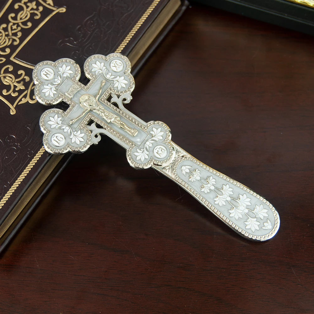 Orthodox Church Handle Blessing Church Cross Gold Plated Colorful Enamel Jesus Crucifix icon Cross With INRI For Prayer