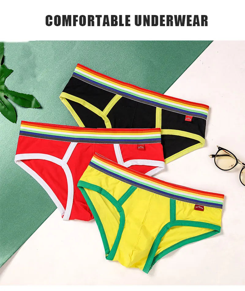 Sexy Mens Underwear Rainbow Belt Briefs Fashion Cotton Panties Youth Breathable Underwear Briefs Low Waist Underpants For Male