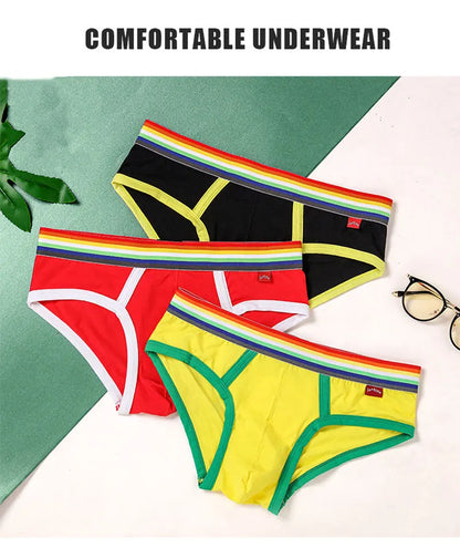 Sexy Mens Underwear Rainbow Belt Briefs Fashion Cotton Panties Youth Breathable Underwear Briefs Low Waist Underpants For Male