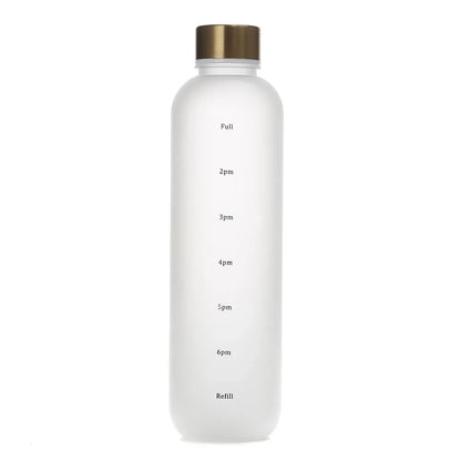 1L Water Bottle with Time Marker 32 OZ Fitness Sports Outdoor Travel Portable Leakproof Drinkware BPA Free Frosted Drink Bottles