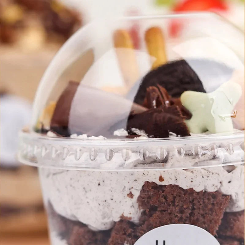 50pcs 360ml Disposable Plastic Cups With Lid Transparent Salad Cup DIY Dessert Bowl Container For Bar Cafe Home Party Supplies