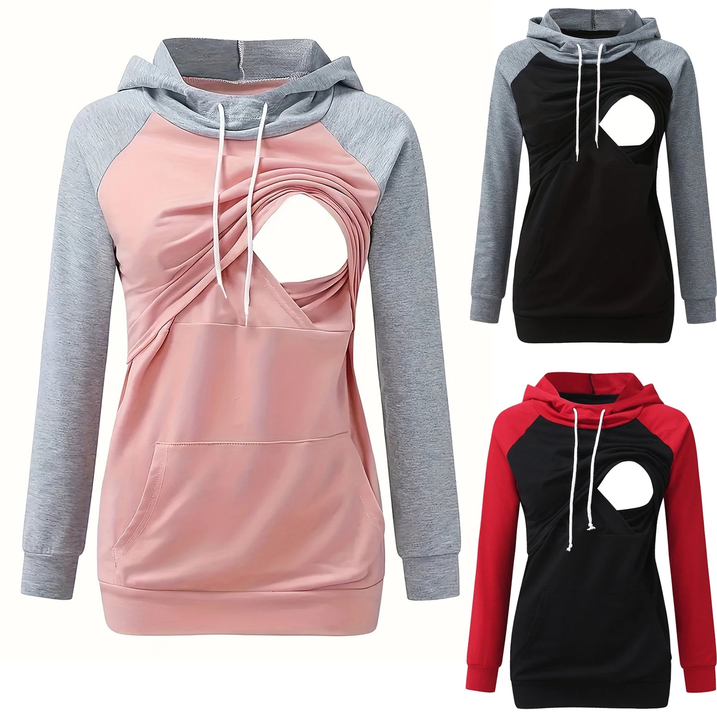 Womens Maternity Nursing Hoodie Sweatshirt Hoodies Long Sleeve Breastfeeding Pregnancy Top Kangaroo Pocket Clothes