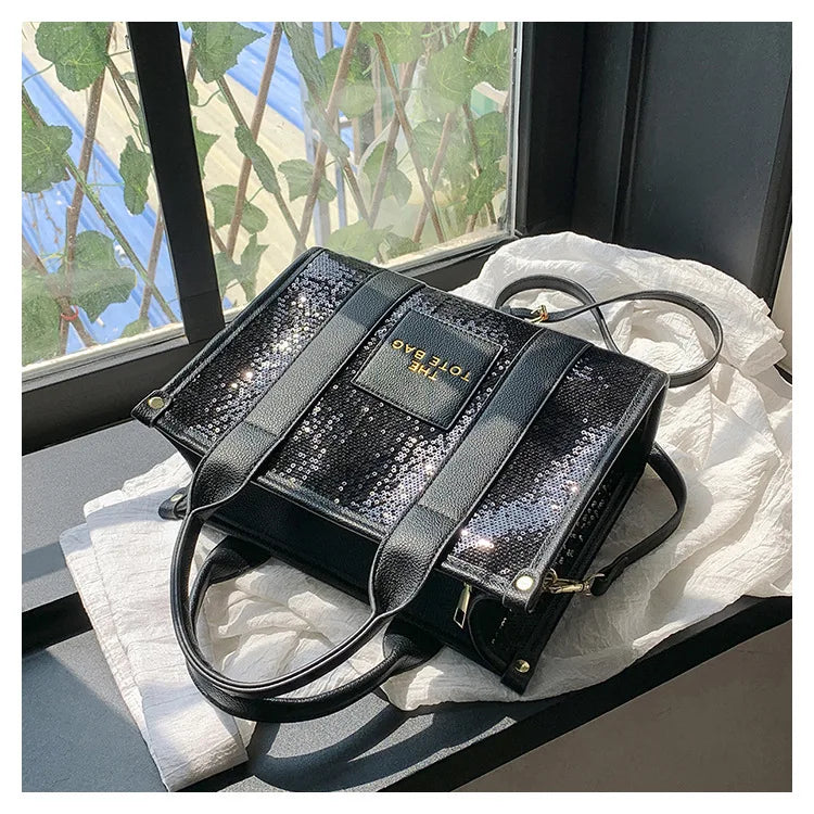Women's Tote Bag Sequin Shoulder Bag PU Leather Large Capacity Luxury Designer The Tote Bag For Women Crossbody Bags 2024 New