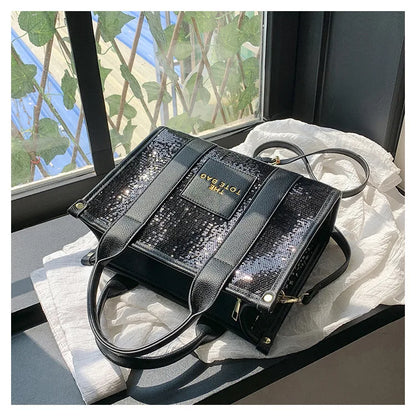 Women's Tote Bag Sequin Shoulder Bag PU Leather Large Capacity Luxury Designer The Tote Bag For Women Crossbody Bags 2024 New