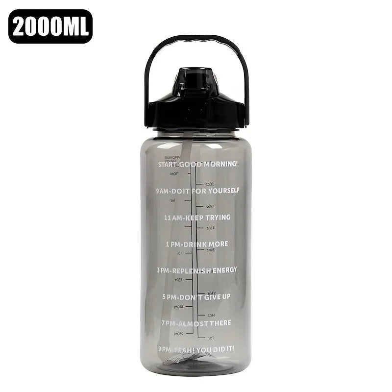 2L Large Capacity Plastic Straw Water Bottle with Time Marker Leak-Proof Design for Outdoor Sports Fitness Travel Hydration Cup