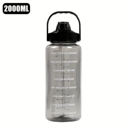 2L Large Capacity Plastic Straw Water Bottle with Time Marker Leak-Proof Design for Outdoor Sports Fitness Travel Hydration Cup
