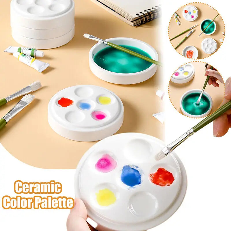 6 Wells Ceramic Artist Paint Palette Watercolor Mixing Tray Paint Tray Rectangle Shape Gouache Ceramic Palette Art Supplies