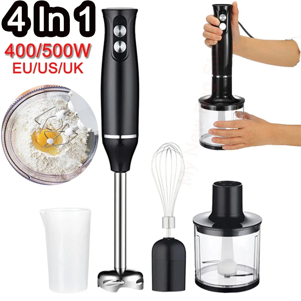 4-in-1 Handheld Immersion Blender Hand Blender Set Stainless Steel Stick Blender 2 Speed Control One Hand Mixer kitchen Tool