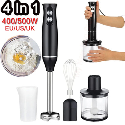 4-in-1 Handheld Immersion Blender Hand Blender Set Stainless Steel Stick Blender 2 Speed Control One Hand Mixer kitchen Tool