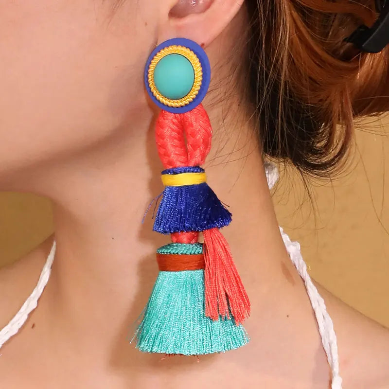 Bohemian Earrings Long Tassels Dangle Exaggerated Earrings Handmade For Women Wedding Party Jewelry