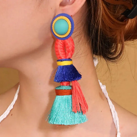 Bohemian Earrings Long Tassels Dangle Exaggerated Earrings Handmade For Women Wedding Party Jewelry