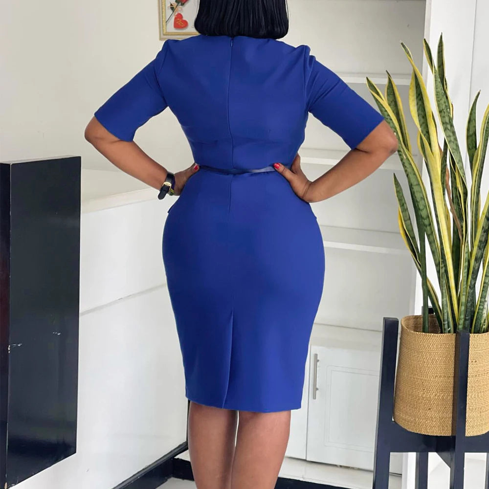 Office Dresses for Ladies 2024 Latest Summer Simple Elegant Half Sleeve Formal Church Dress Women Knee Length Pencil Peplum Dres