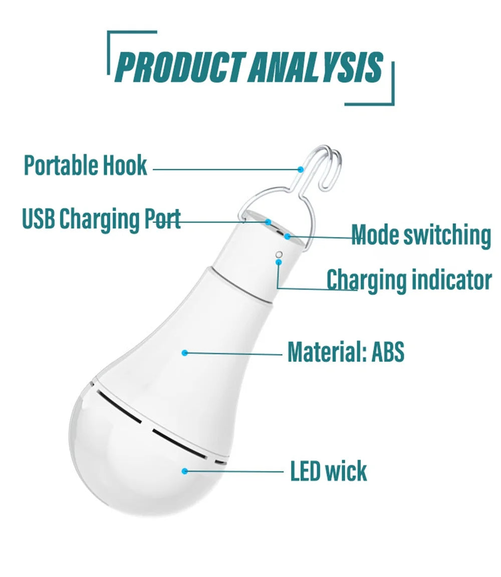 LED Solar Lamp Bulb Outdoor Waterproof Portable Solar Garden Hanging Light Hiking Fishing Emergency Lights