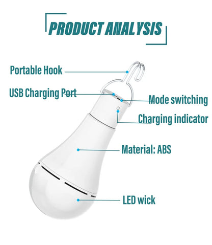 LED Solar Lamp Bulb Outdoor Waterproof Portable Solar Garden Hanging Light Hiking Fishing Emergency Lights