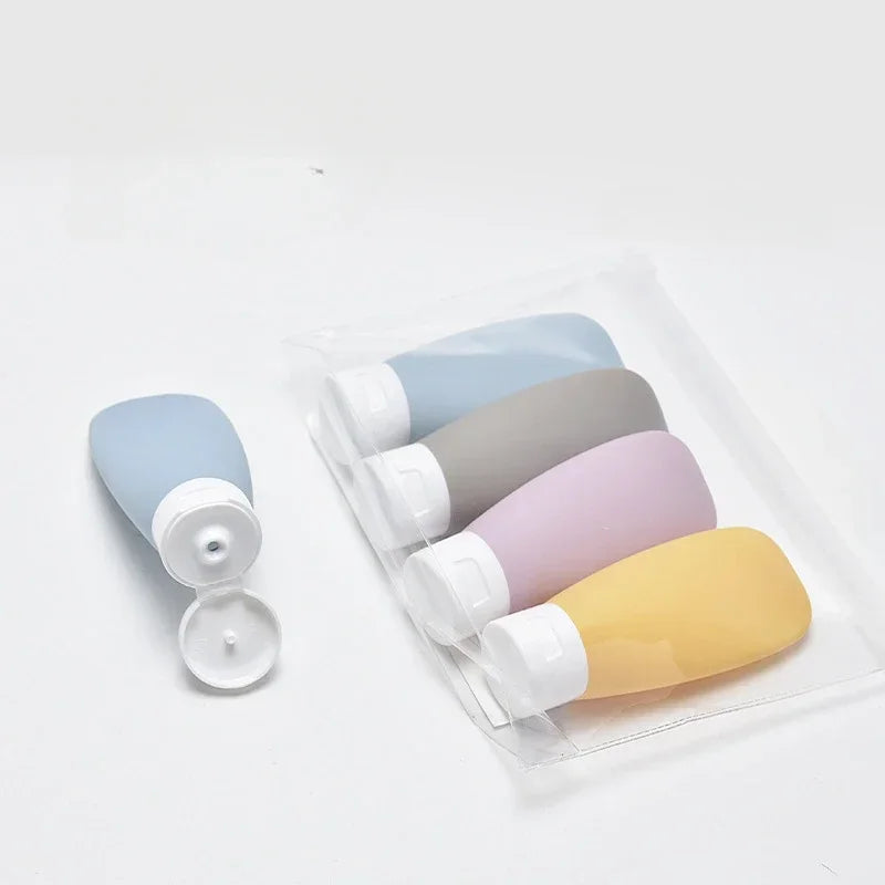 4-Piece Silicone Leak-Proof Travel Bottle Set Portable Refillable Squeezable Containers for Toiletries Lotion Business Trip