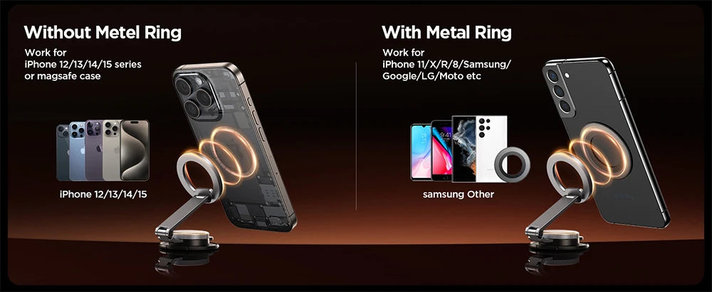 JOYROOM All-Metal Fordable Magnetic Phone Holder for Car 360° Rotation Strong Magnets Phone Mount Stand for Car Dash for iPhone