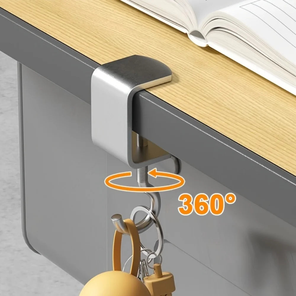 2pcs 360° Rotatable Steel Table Hooks - Detachable, Non-Destructive Installation for Office Desks, School Dormitories