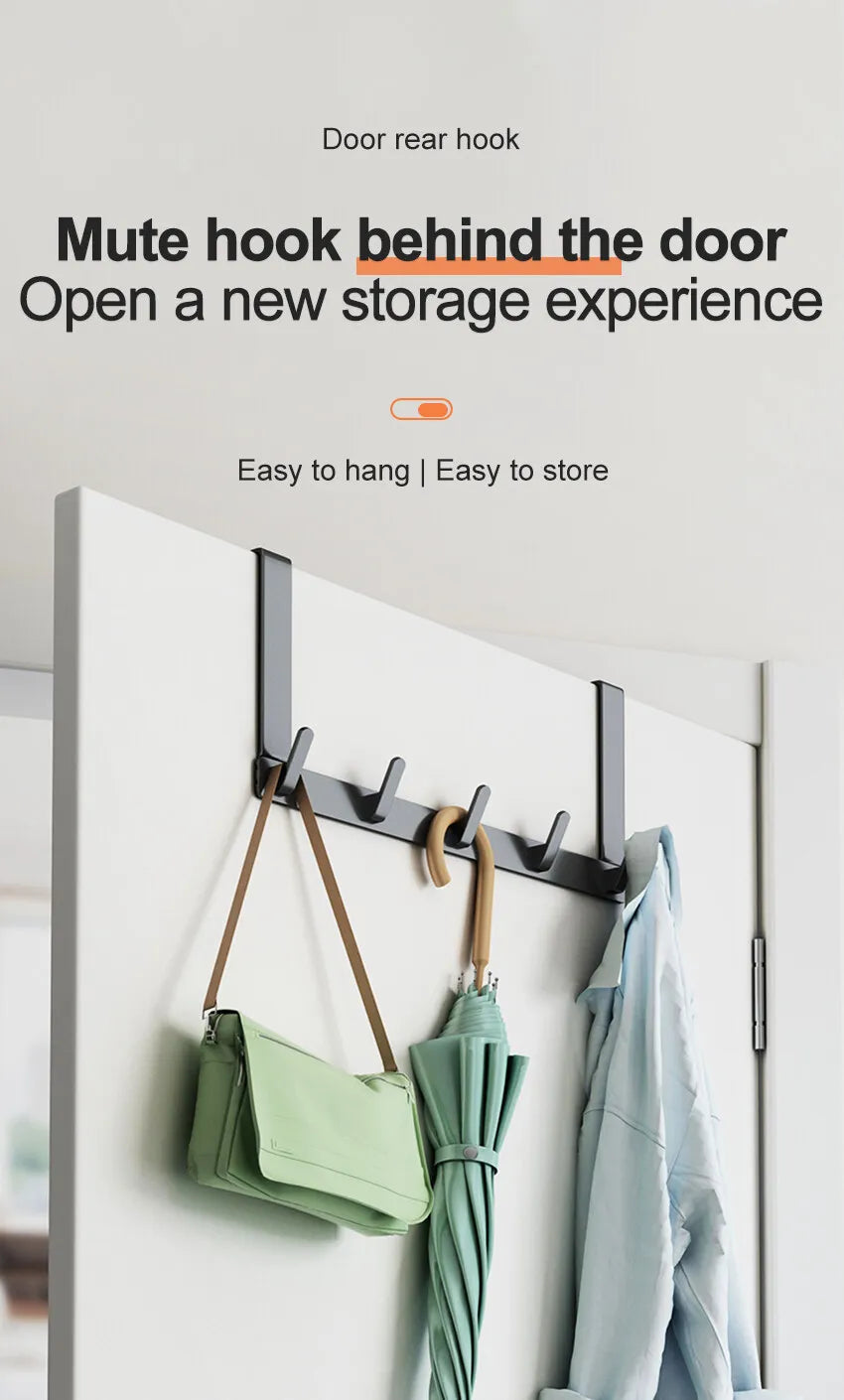 Hooks Over The Door Bathroom Organizer Rack Durable Hanging Row Hook Holder Clothes Coat Hat Towels Hanger Storage 5/6/7 Hooks